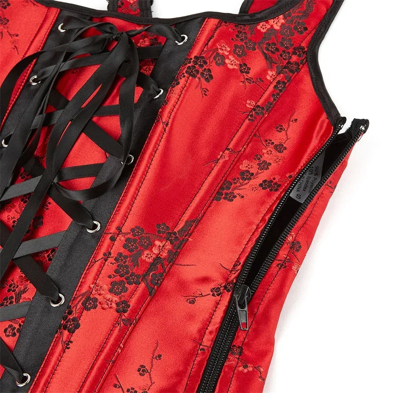 Corset Top Bustier Strap Embroidery Flower Plus Size Overbust Corselet Burlesque Sexy Lingerie Women Red Black DropShipping