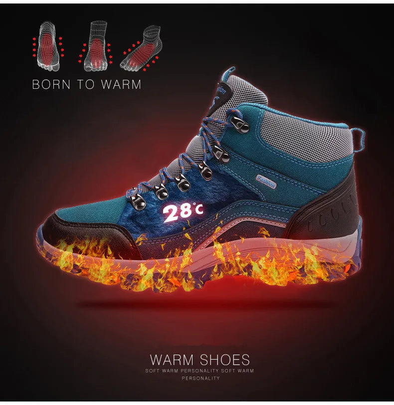 New Men's Winter Boots Warm Plush Snow Boots Outdoor Non-Slip Couple Hiking Boots High-Top Waterproof Sneakers Men's Ankle Boots