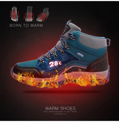 New Men's Winter Boots Warm Plush Snow Boots Outdoor Non-Slip Couple Hiking Boots High-Top Waterproof Sneakers Men's Ankle Boots