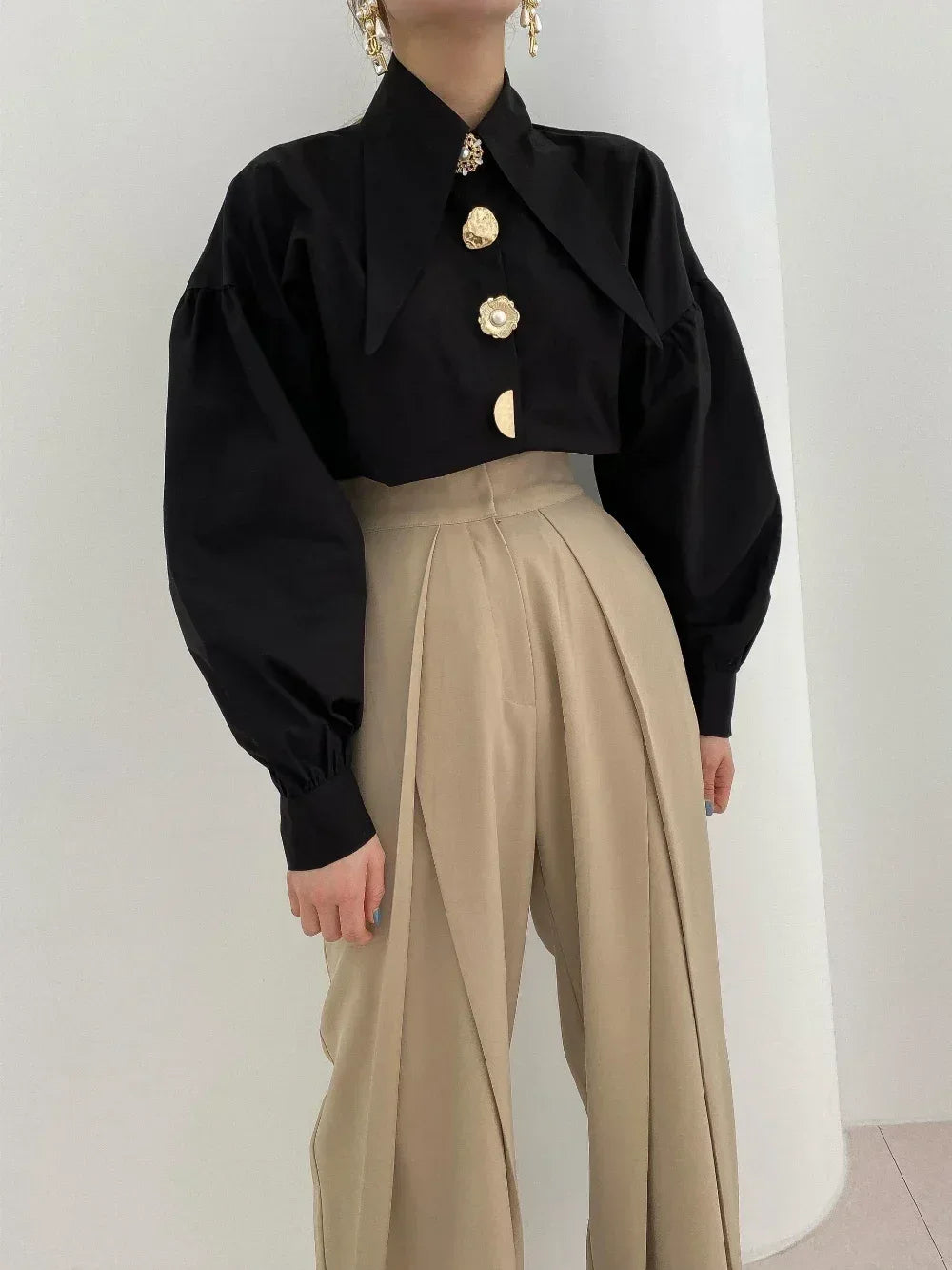 2025 Autumn Long Sleeve Women Shirt Fashion Spring Lanter Sleeve Blouses Office Lady Elegant Tops Casual Loose Clothing