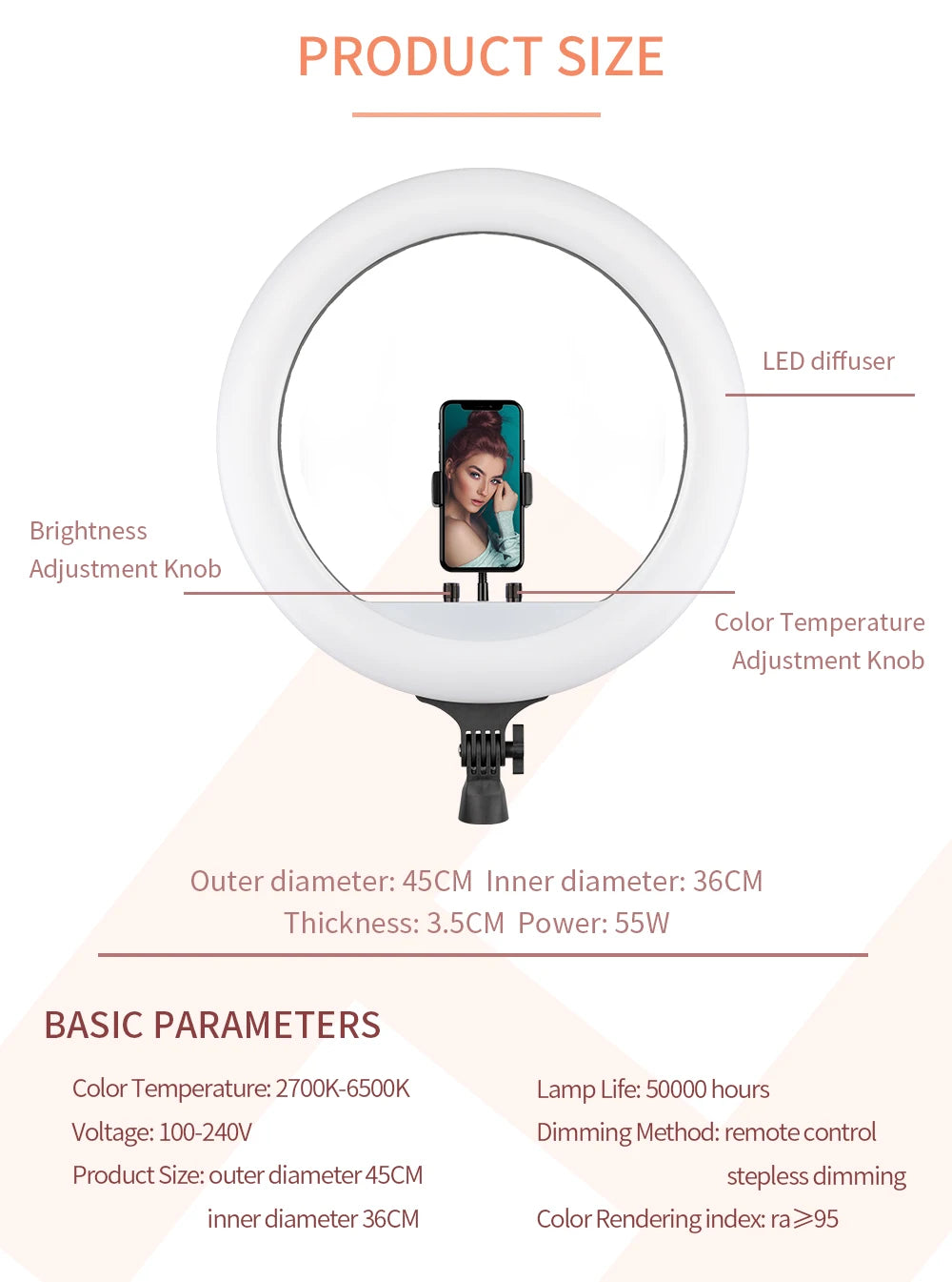 SH Ring Light 18inch Kit 36W 6500K Professional LED Control Stand Phone Holder Tube  Bag for Tattoo Lash Extension Barber Light