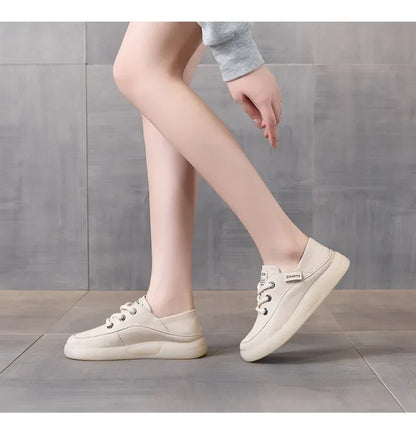 Koznoy 3.5cm Cow Genuine Leather Women Flats Fall Vulcanize Chunky Sneaker Loafer High Brand Platform Slippers Autumn Shoes