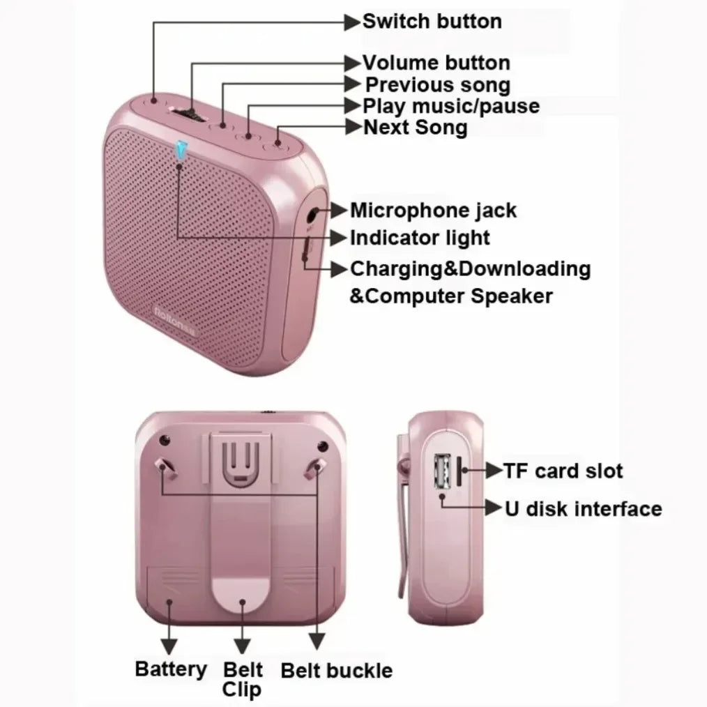 Rolton K400 Portable Voice Amplifier Megaphone Booster 4 Colors Portable Wired Mini Audio Speaker FM Radio MP3 Teacher Training