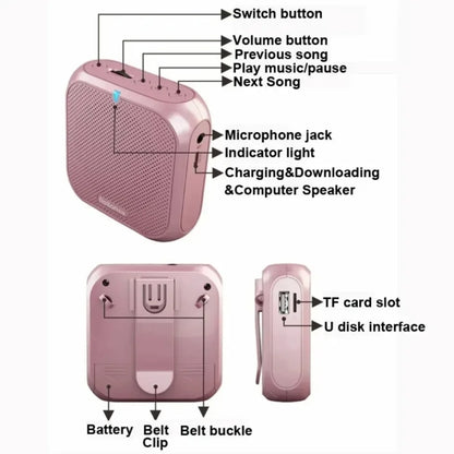 Rolton K400 Portable Voice Amplifier Megaphone Booster 4 Colors Portable Wired Mini Audio Speaker FM Radio MP3 Teacher Training