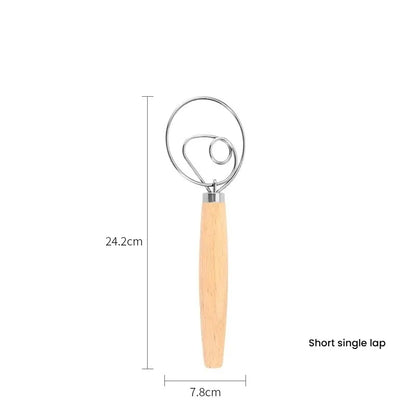 304 Stainless Steel Dough Whisk with Smooth Wooden Handle Sourdough & Bread Mixing 13 Inch Danish Dough Whisk Bread Tools
