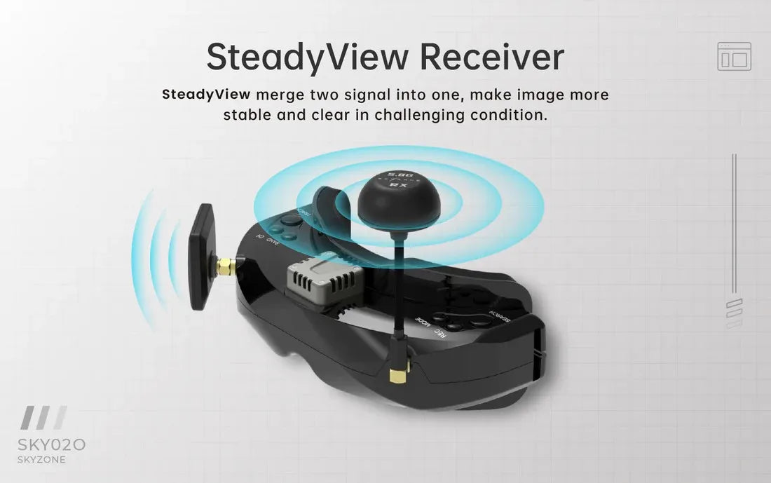 Skyzone Sky02o Racing FPV Goggles Glasses 600x400 OLED Steadyview Diversity Head Tracking Front Camera Receiver Included