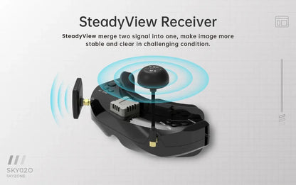 Skyzone Sky02o Racing FPV Goggles Glasses 600x400 OLED Steadyview Diversity Head Tracking Front Camera Receiver Included