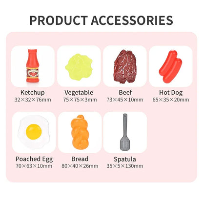 8pcs/set Simulation Kitchenware Play Set Pot Steak Vegetable Bread Hot Dog Omelette Children Toy Kitchen Food Toys