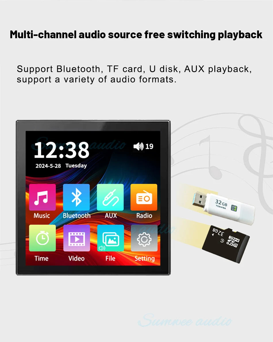 MINI touch screen TF Audio in wall amplifier home theater bluetooth control panel Background music player stereo ceiling speaker