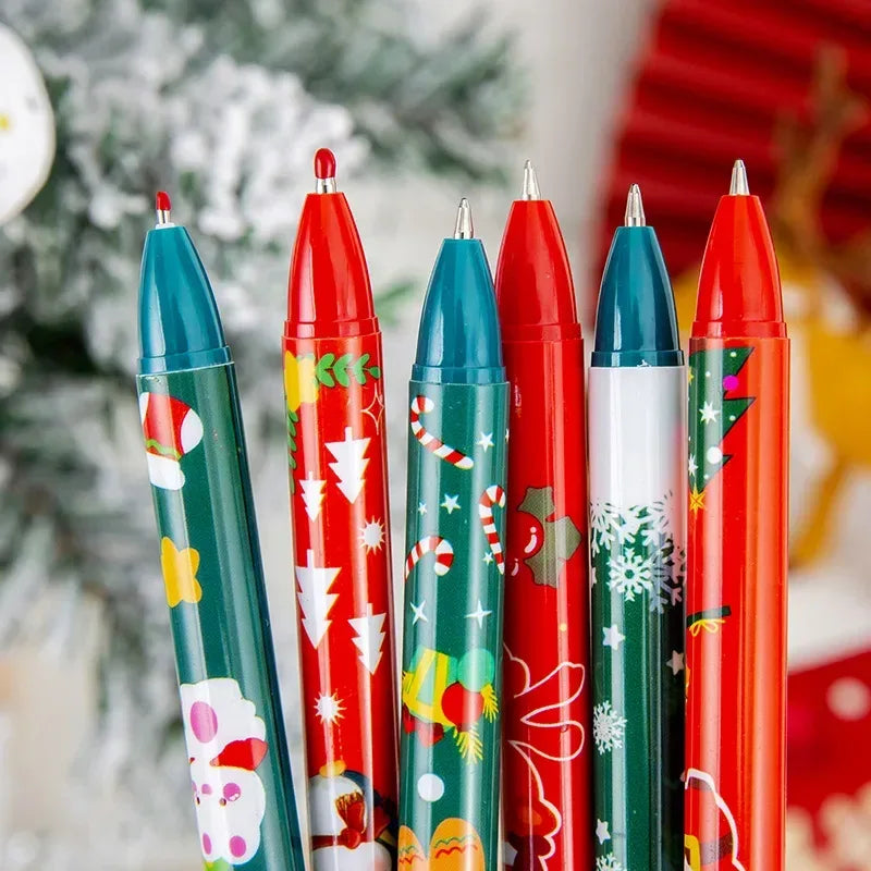 50Pcs/Lot Cute Christmas Press Gel Pens Cartoon Santa Claus Kawaii Christmas Gift Black Ink Pen Student School Office Supplies