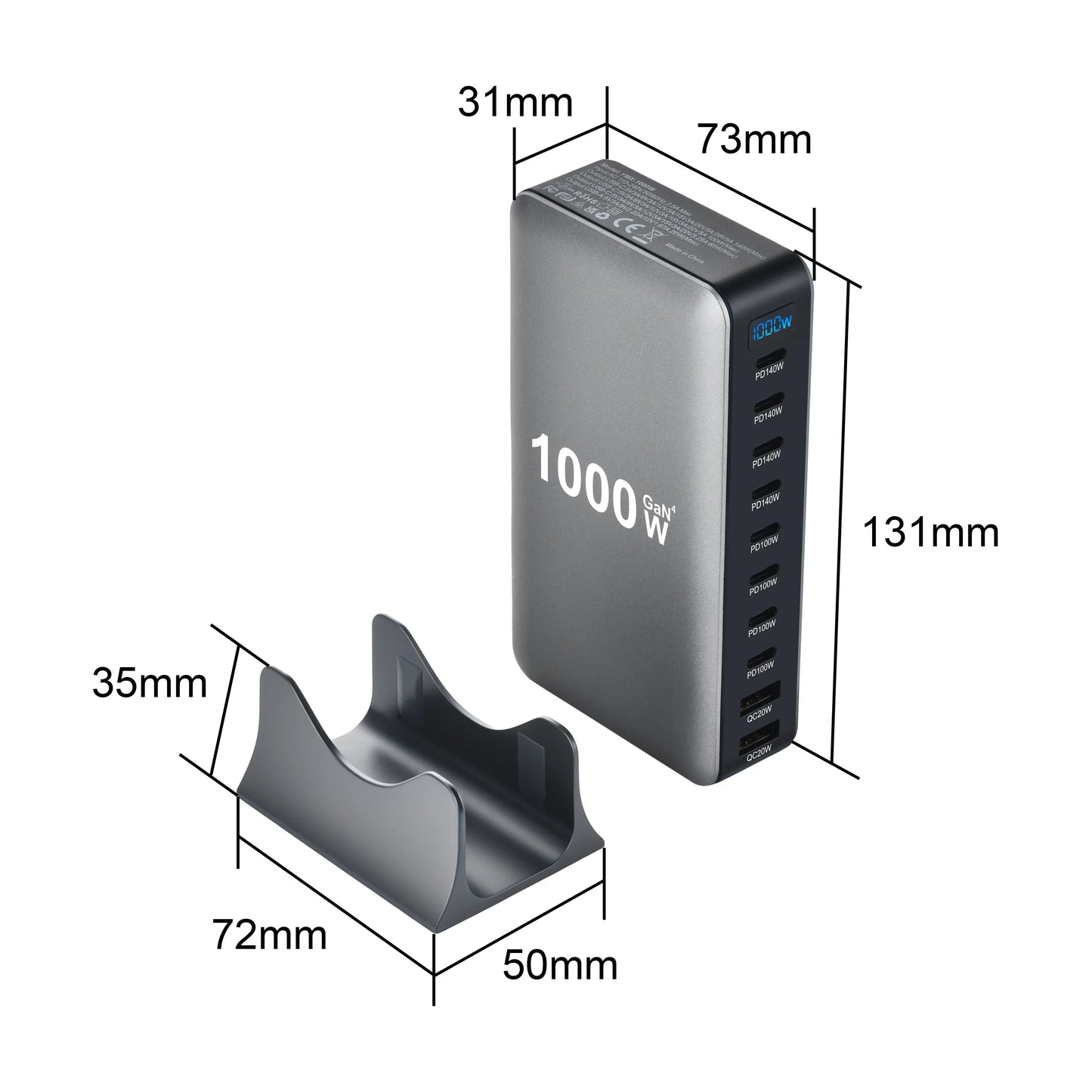 New 1000W GaN USB Type C Charger PD3.1 PPS 10-Port Desktop Fast Charging Station Adapter for Tablets & Mobile Dropshipping