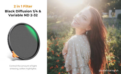 K&F CONCEPT ND2-32 1/4 Black Mist Diffusion Camera Filter lens Variable 2 in 1 ND Filters Video 49mm 52mm 58mm 62mm 67mm 77mm