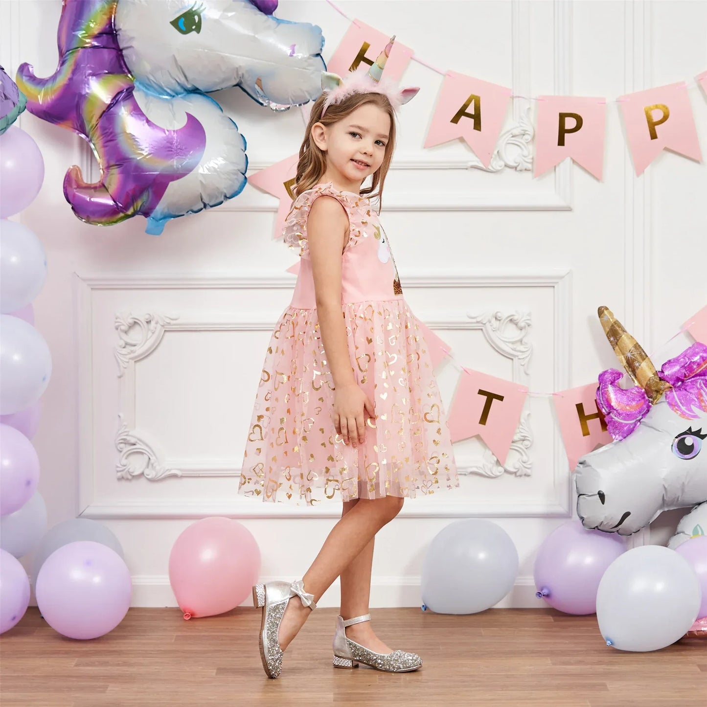 Girls' Unicorn Dress: Children's Spring/Summer New Sleeveless Embroidered Party Dress SH1696