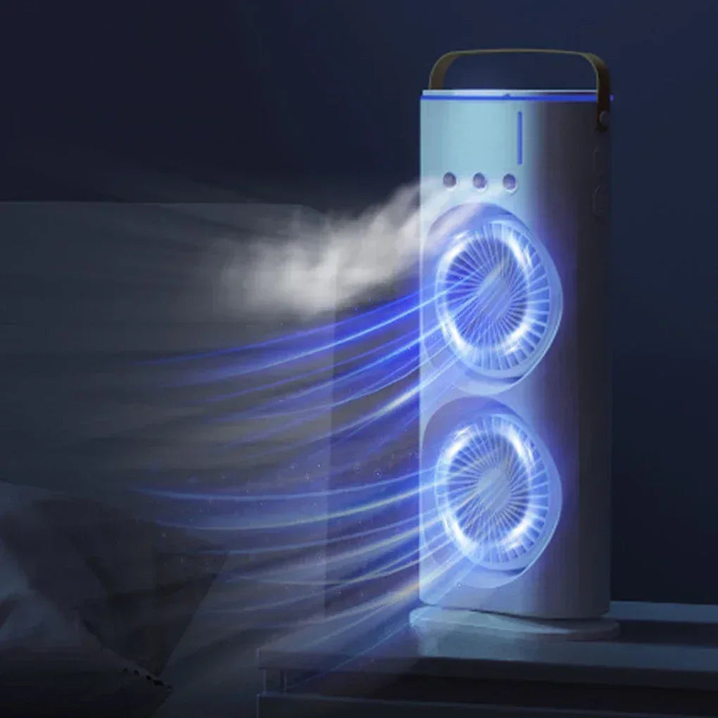 New USB Portable Dual Fan Air Cooler High-Power Desktop Fan with Cooling Mist Humidifier for Office Dormitory Home Use