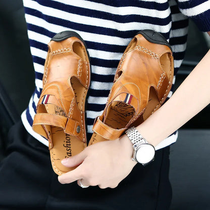 Men Sandals Summer Leather Men Shoes Breathable Walking Beach Slippers Outdoor Sandals Flat Casual  High Quality Fashion Sandals