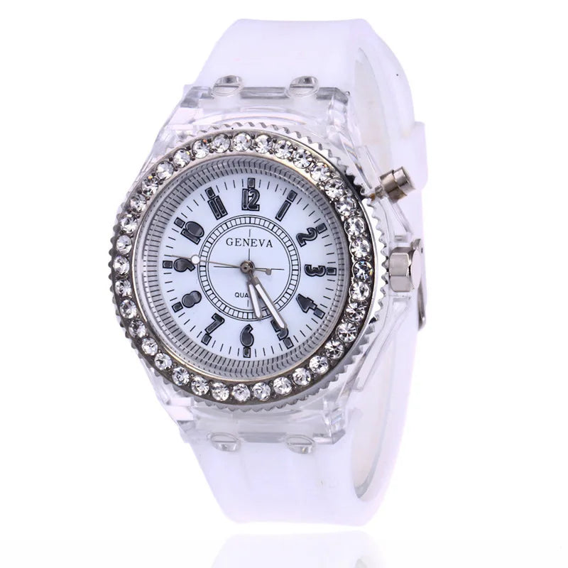 LED Light Flash Luminous Watches Women Men Boys Girls Silicone Wrist Watch Fashion Rhinestone Clock Kids Children Relogio Saati