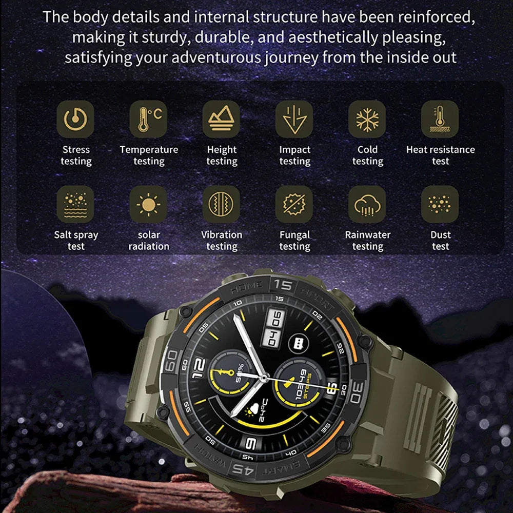 2025 New Sport Smart Watch Men 360*360 HD Screen Flashlight Health Monitoring IP68 Waterproof Heart Rate BT Call Smartwatch Man