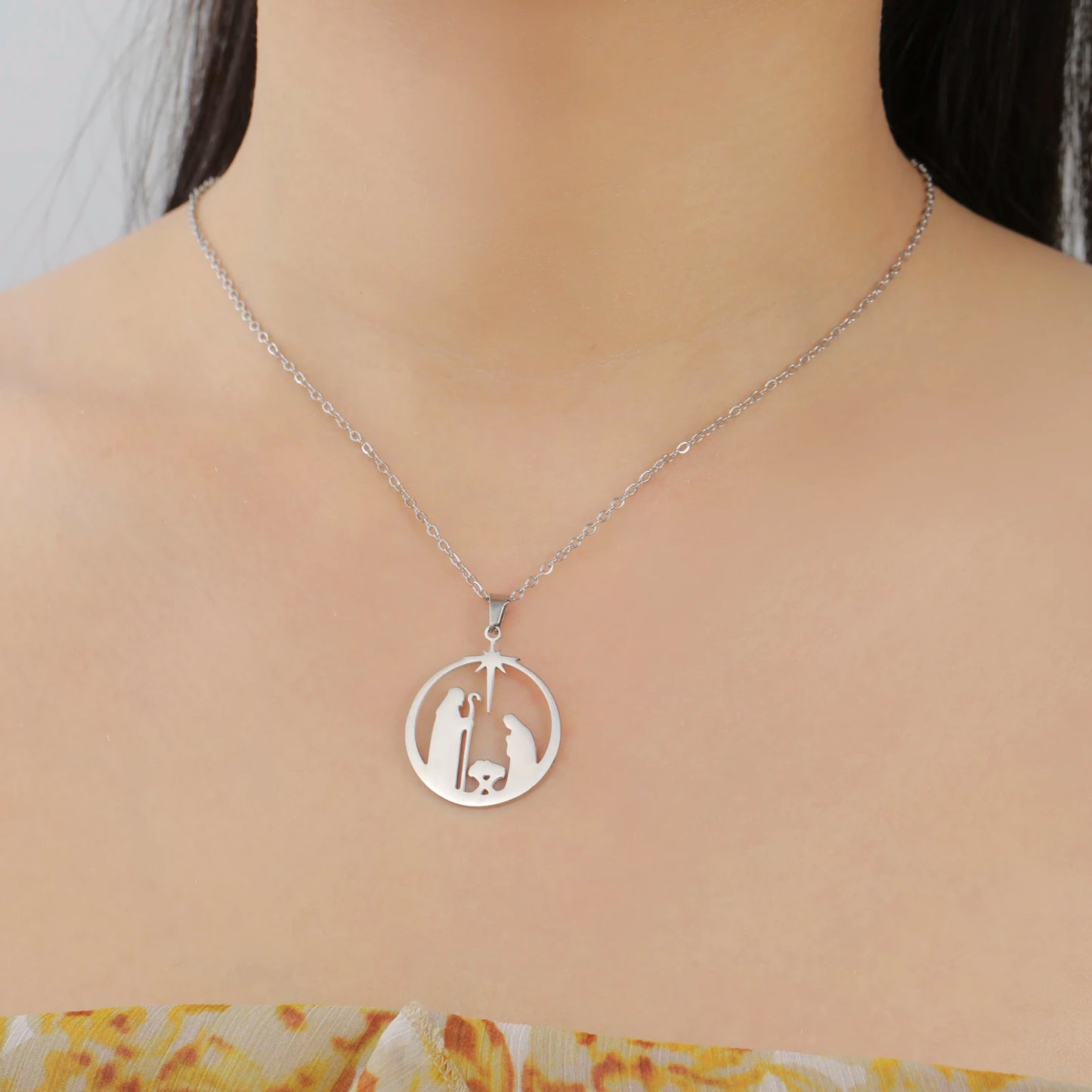 Christian Prayer Pendant Necklace Stainless Steel Unisex Retro Angel Star Prayer Talisman Mother's Day Jewelry Gift