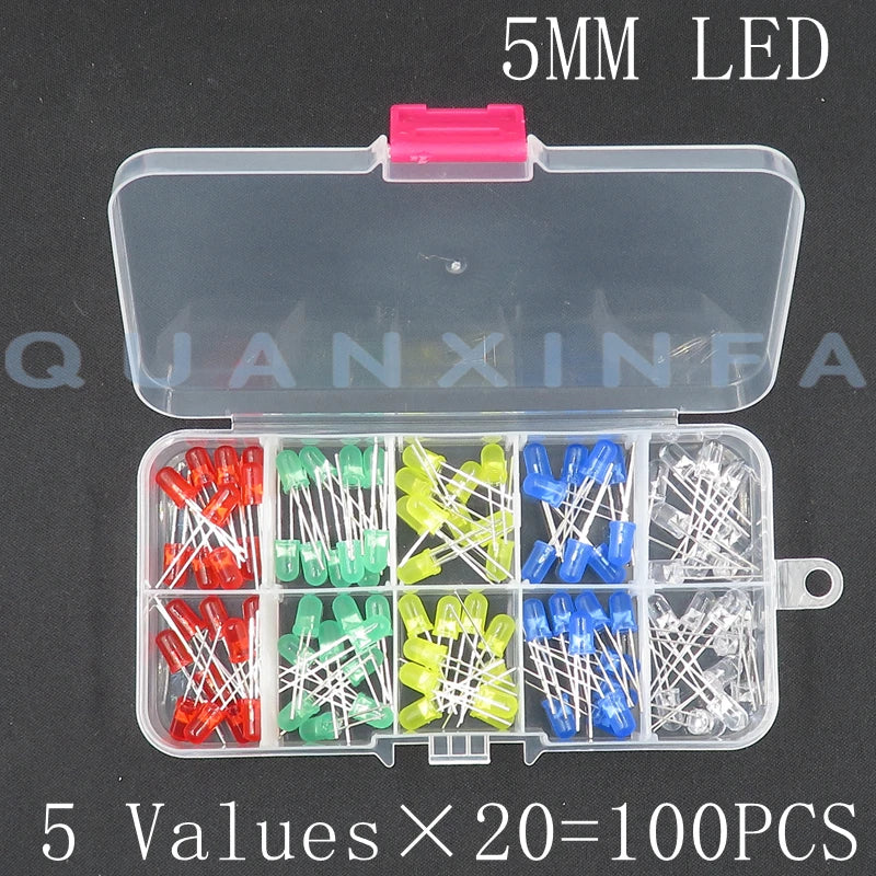 100PCS 3MM 5MM LED F3 F5 round super bright red, green, yellow, blue and white LED 20 each