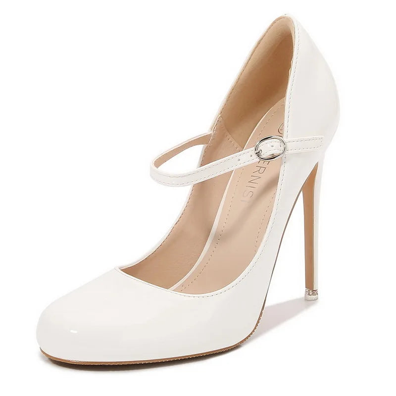 Women Patent Leather High Thin Heel Shoes Ankle Strap Women Pumps for Office Nightclub Party Wedding Cross Dressing Wide Shoes