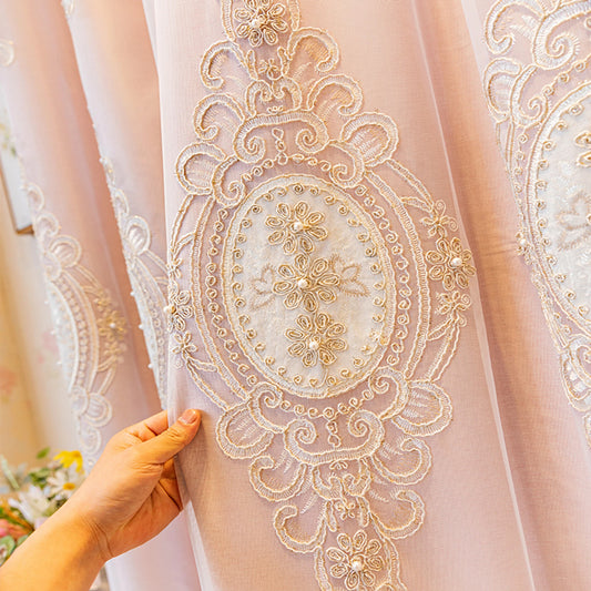 1pc Luxurious Pink Embroidered Blackout Curtain UV Protection Thermal Insulation Easy Hang For Living Room Bedroom Office Decor by PDG ibma