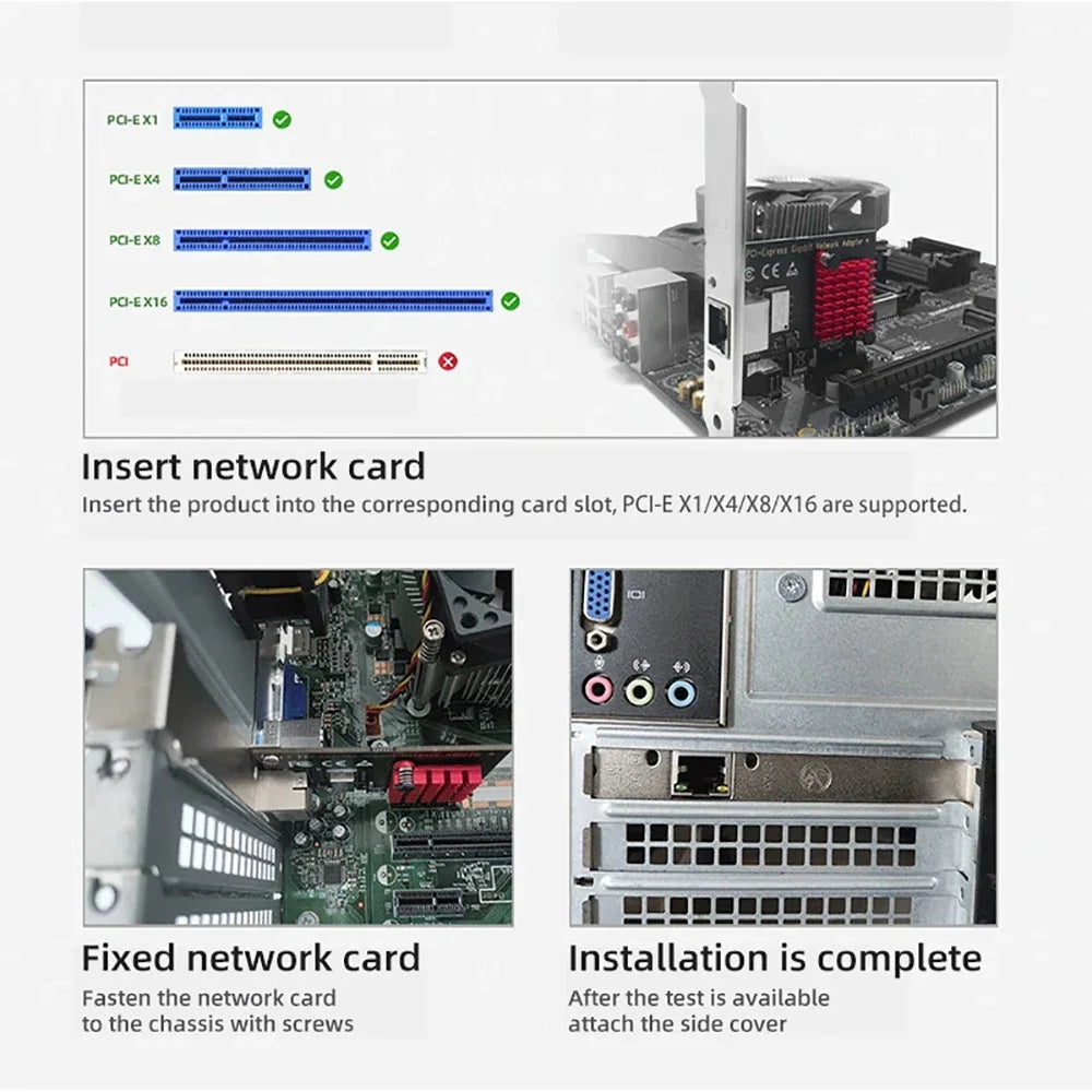2.5G PICE To RJ45 Network Card RTL8125B chip 2500Mbps RJ45 PCI Express Converter Lan Ethernet Gigabit Adapter For Win7/8/10/11