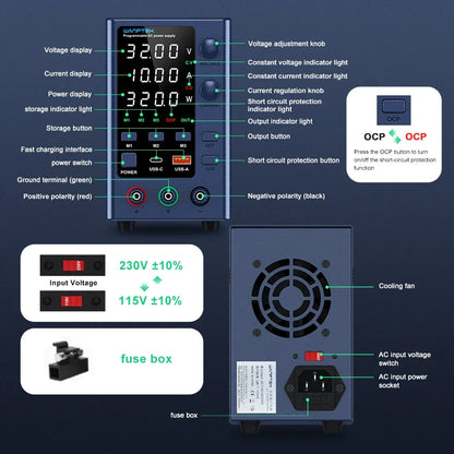 Wanptek DC Laboratory Power Supply 30V 10A 60V 5A 120V 3A Adjustable Voltage Current Applicable voltage 110V 220V Power Supply