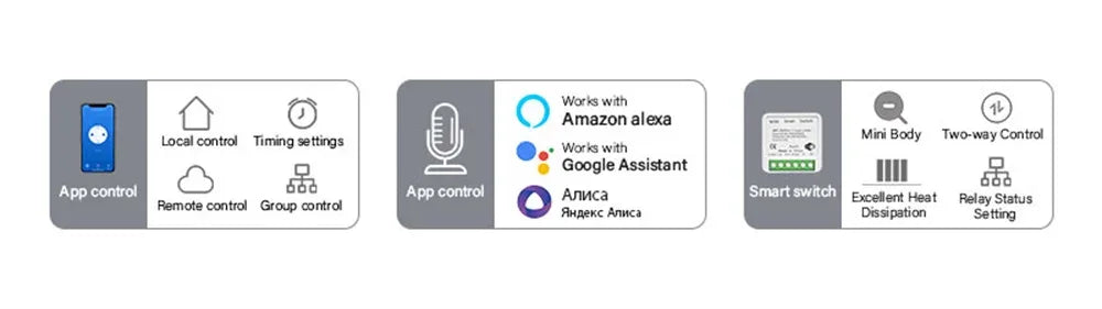 AUBESS Tuya WiFi Smart Switch 16A DIY Breaker Relay Module Smart Home Smart Life App 2 Way Remote Control Via Alexa Google Home