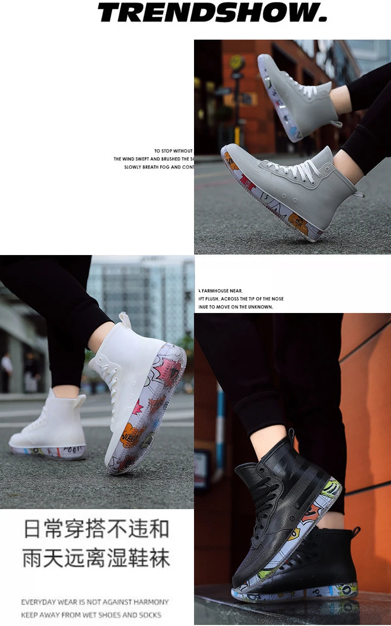 Men Rain Boots Fashion Trendy Nude Boots Anti-skid Work Chef Shoes Durable Waterproof Rubber Fishing Shoes Male Sneakers 2023New