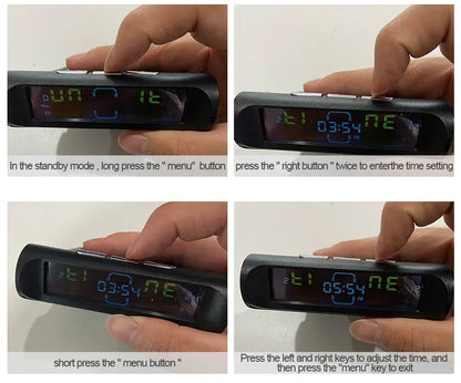 Wireless Solar Charging TPMS Real-time Monitoring with Electronic Clock Display 4 Sensors Tire Pressure Monitoring System