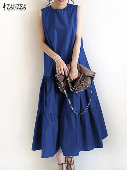 2025 ZANZEA Women Summer Dresses Stylish Sleeveless Ruffles Hem Sundress Casual A-line Holiday Beach Vestido Elegant Party Dress