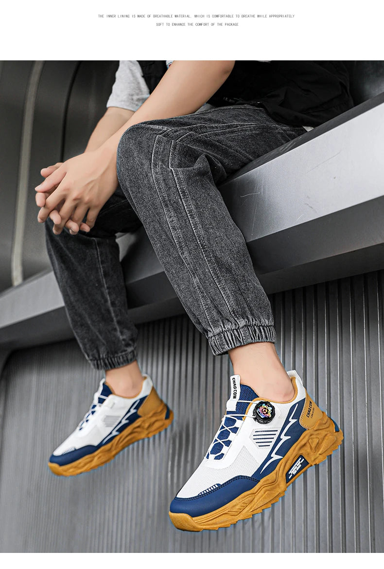 Men's casual sports shoes four season new rotating shoelaces comfort outdoor running walking shoes breathable soft-sole sneakers