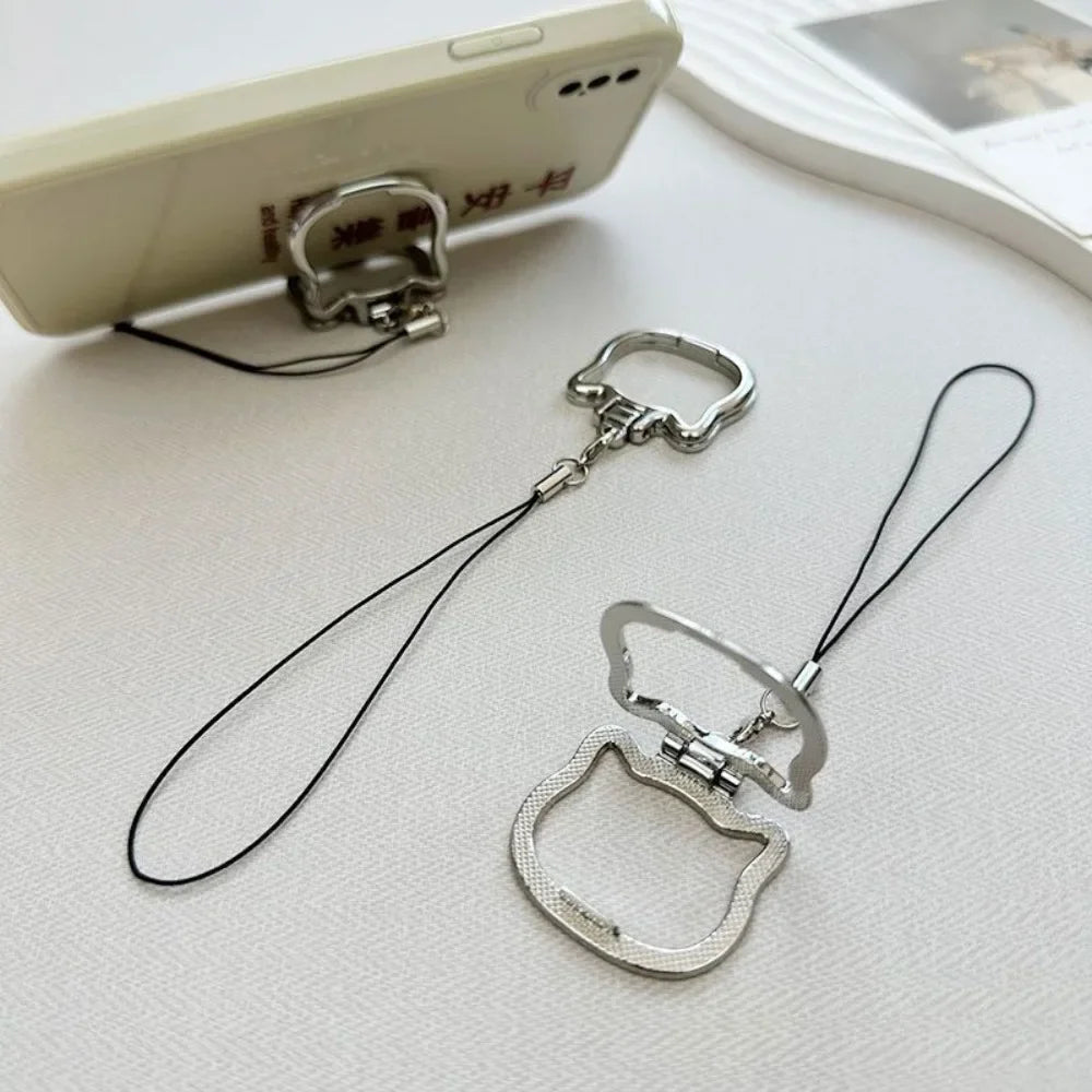 2 in 1 Mobile Phone Lanyard Wrist Pendant Cute Cat Folding Cellphone Kickstand Hoder Stands Anti-fall Handheld Rope Straps