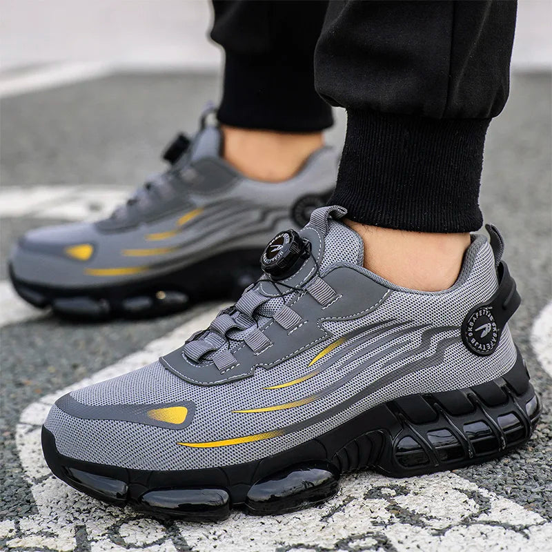 Breathable Men Boots Rotating Buttons Safety Shoes Men Puncture-Proof Work Boots Steel Toe Shoes Light Indestructible Shoes