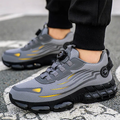 Breathable Men Boots Rotating Buttons Safety Shoes Men Puncture-Proof Work Boots Steel Toe Shoes Light Indestructible Shoes