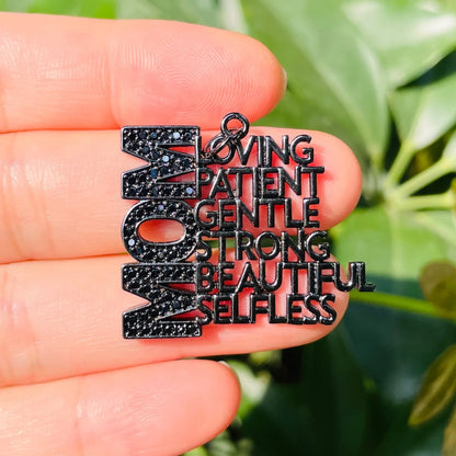 5pcs Micro Paved Mom Is Loving Strong... Word Charm Letter Pendant for Mother's Day Gift Women Bracelet Necklace Jewelry Making