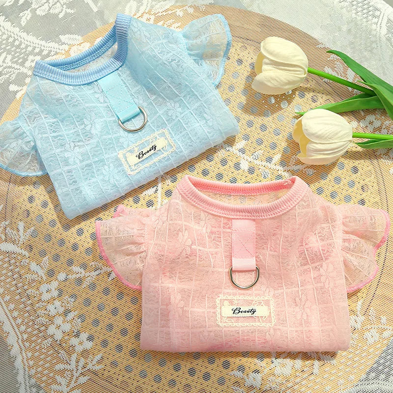 Dog Cooling Vest Thin Print Dog Clothes Summer Fashion Pet T Shirt Fly Sleeves Girls Dog Clothing Chihuahua Bichon Puppy Vests