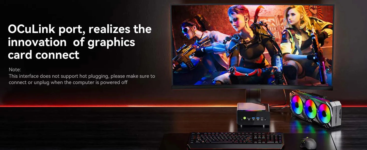 GMKtec K12 Mini PC AMD Ryzen 7 H 255 Windows 11 Pro DDR5 5600Mhz PCie3.0 NVMe SSD Wifi6E BT5.2 Quad Screen Display Oculink