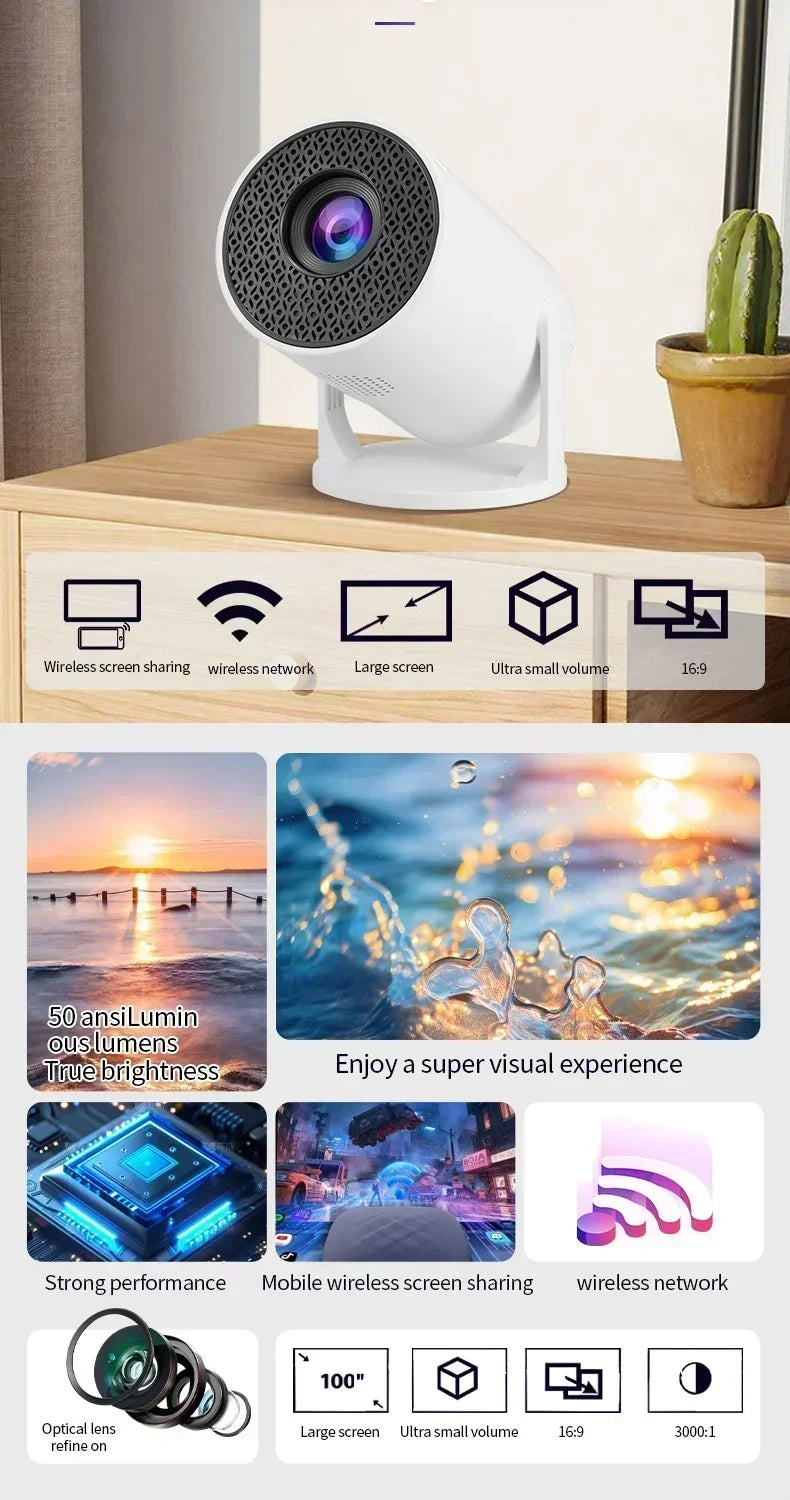 New Projector 4K Android 11 HY300 Wifi6 290ANSI Allwinner H713 BT5.0 1080P 1280*720P Cinema Outdoor Portable Projetors ﻿