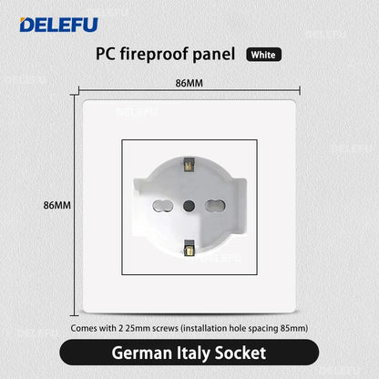 DELEFU86 PC White Flame Retardant Panel Italy Standard Wall Socket USB Type C Socket German Italian Socke EU Socket