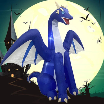 2.4M Halloween Inflatable Dragon Decoration with LED Light Large Christmas Outdoor Decor Holiday Blow-up Ornament Courtyard Prop