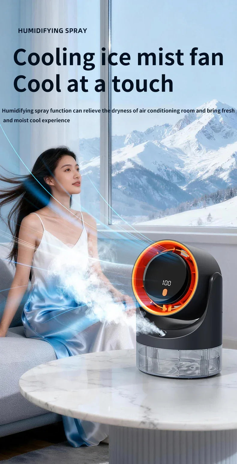 TINSOL New Compact Mini Electric Fan with Single-Hole Mist Air Conditioner Ice-Cool Humidifying Circulating Fan 360° Adjustable