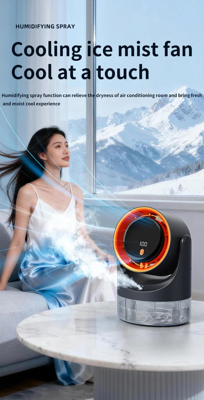 TINSOL New Compact Mini Electric Fan with Single-Hole Mist Air Conditioner Ice-Cool Humidifying Circulating Fan 360° Adjustable