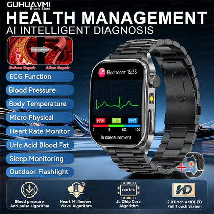 New 650nm Dual probe laser Health Smart Watch ECG+PPG Blood pressure Uric Acid Blood lipids AMOLED Physical therapy Smartwatches