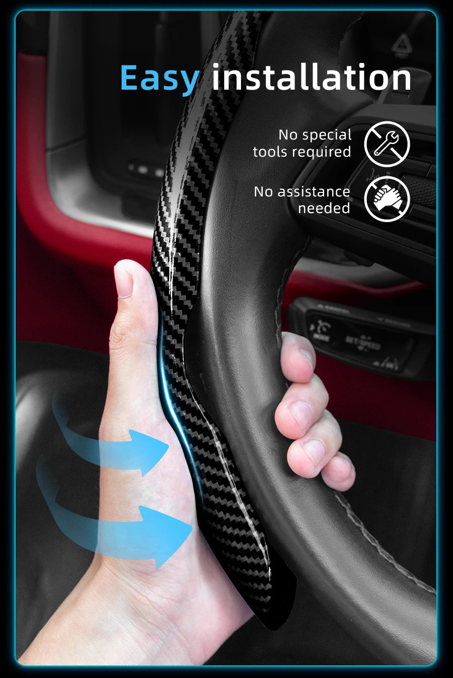 Suitable for Seat Carbon Fiber Texture Steering Wheel Cover with Segmented Quick-Release Design, Durable, for Models Such as Ibiza, Arona, Leon, Leon Sportstourer, Ateca, Etc., in Black, Blue, Red, Silver, and White by PDG ibma