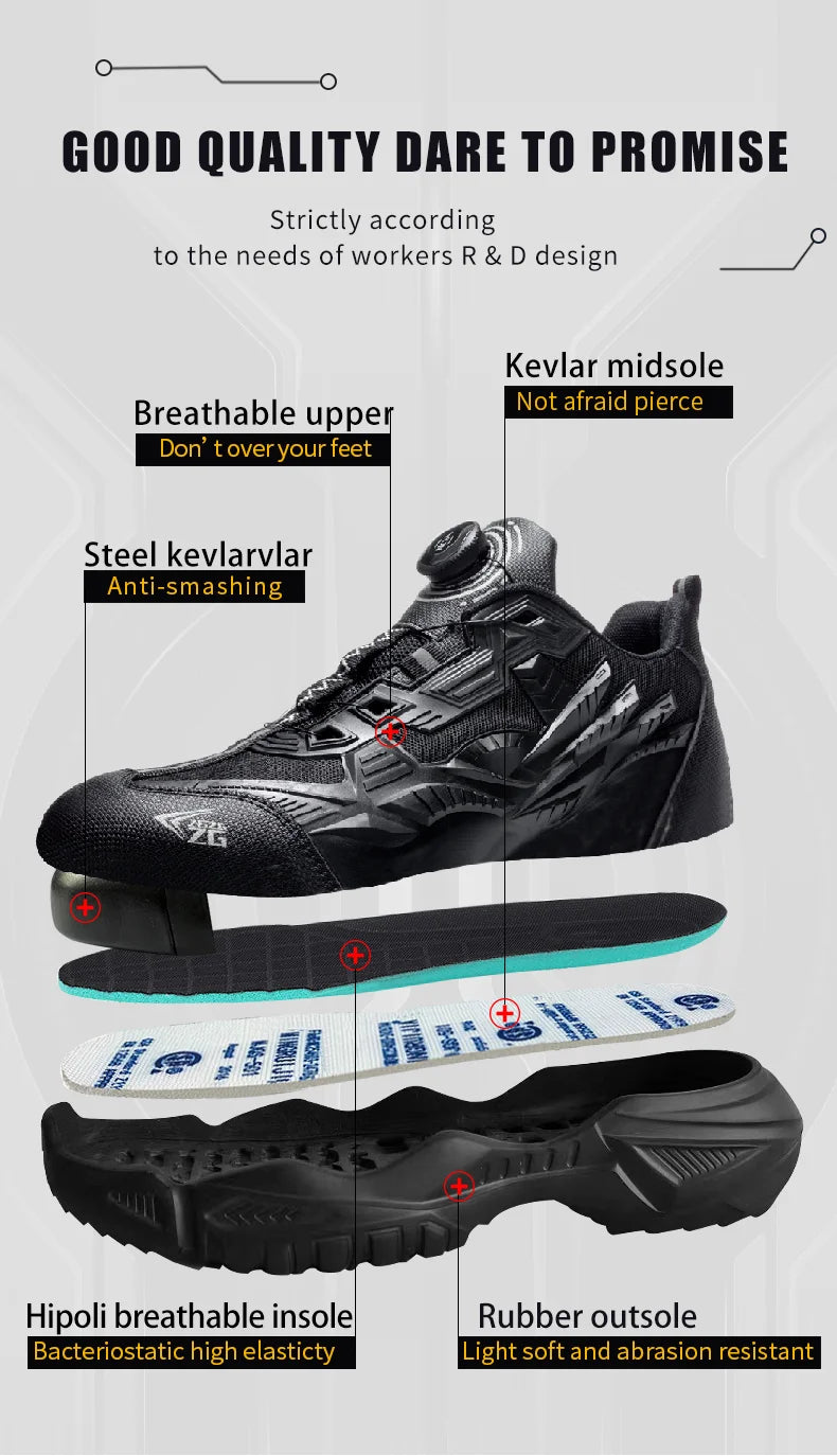 High-quality Safety Shoes Men Steel Wire Rotary Buckle Work Sneakers Indestructible Shoes Anti-smash Anti-puncture Work Shoes