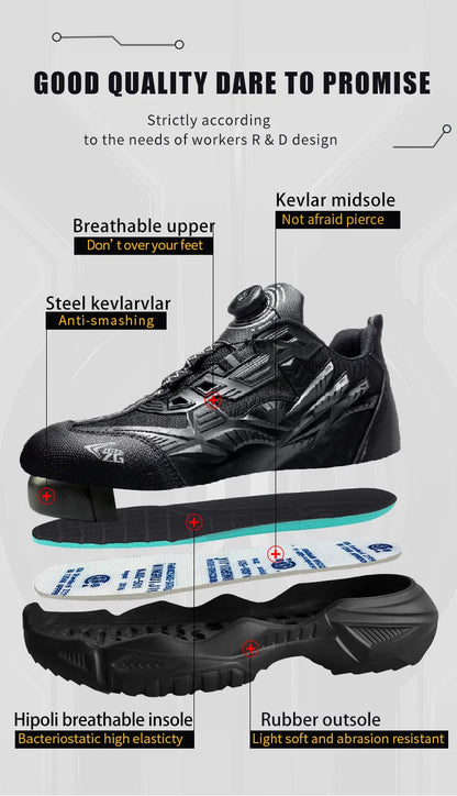 High-quality Safety Shoes Men Steel Wire Rotary Buckle Work Sneakers Indestructible Shoes Anti-smash Anti-puncture Work Shoes