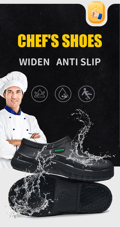 Men's Chef Shoes Waterproof Slip-On Lightweight Soft Anti-Slip Kitchen Hotel Work Shoes Easy to Wear Comfortable Food Service Fo