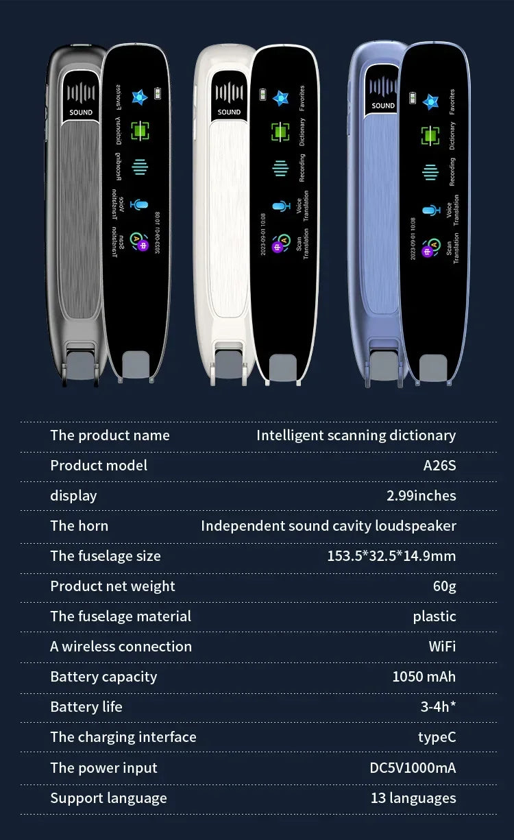 Smart Voice Scan Translator Pen A26 Real Time Language Translator Multifunction Dictionary Translation Business Travel Abroad