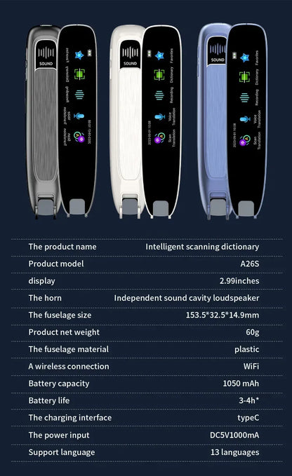Smart Voice Scan Translator Pen A26 Real Time Language Translator Multifunction Dictionary Translation Business Travel Abroad